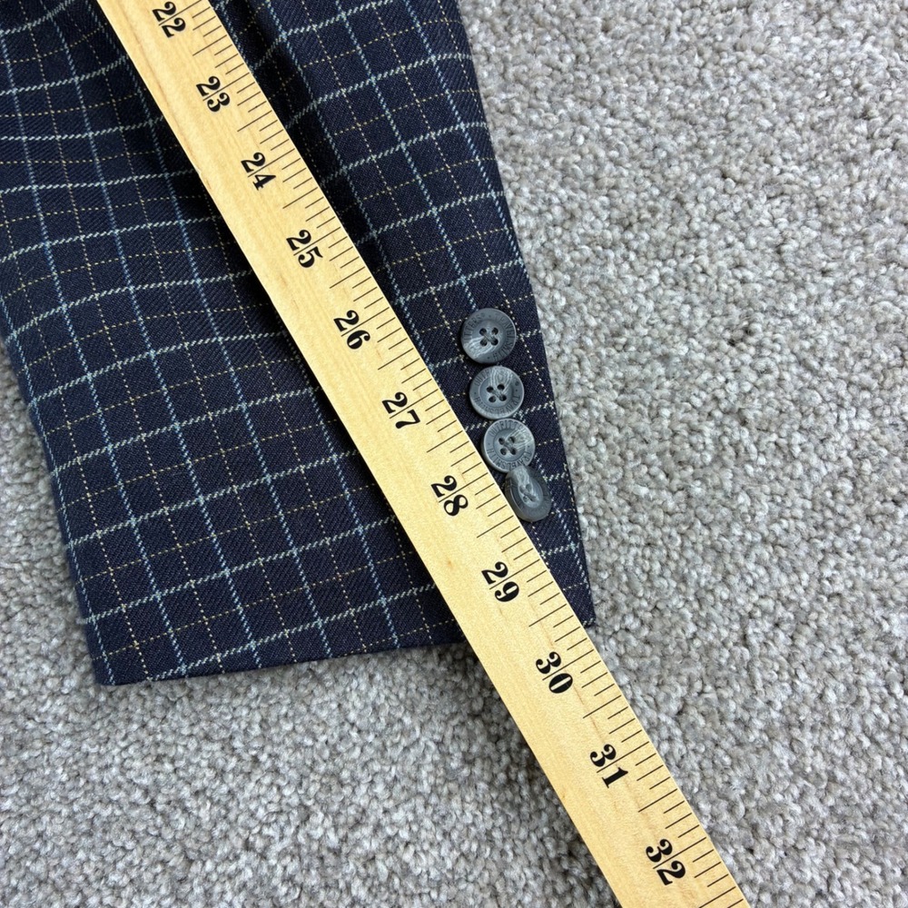 TravelSmith Blazer Mens 40R Navy Blue Silk Bamboo Windowpane‎ Sport Coat Blazer - Picture 7 of 14